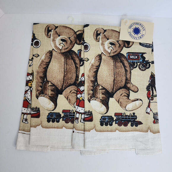 SMITHSONIAN INSTITUTION Christmas Bear / Toys Tea‎ Towel Set of 2 ~ NEW with TAG - Picture 1 of 5